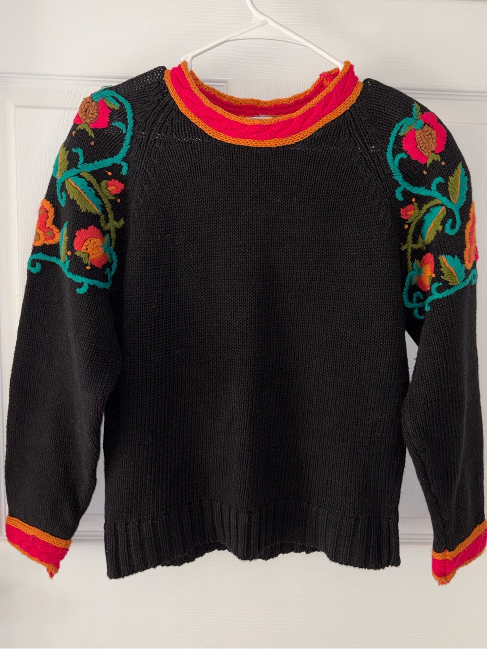 Vtg Christina Floral Embroidery Ramie Sweater 80s 90s Art To Wear